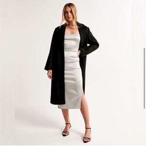 Abercrombie Stretch Satin Column Midi Dress - Grey Silver Medium